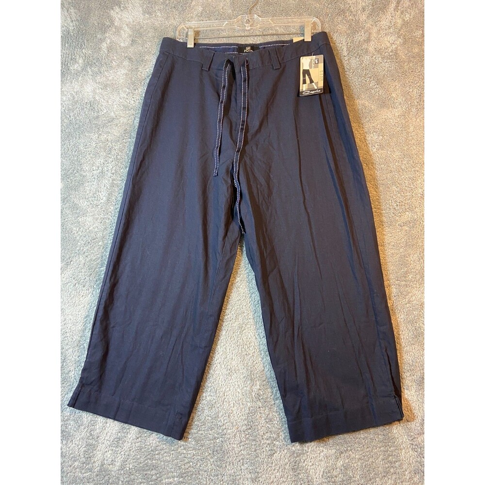 Lee Linen Blend Cropped Pants Size 14 straight Leg Front Tie Navy Blue Size 14 - Picture 6 of 13